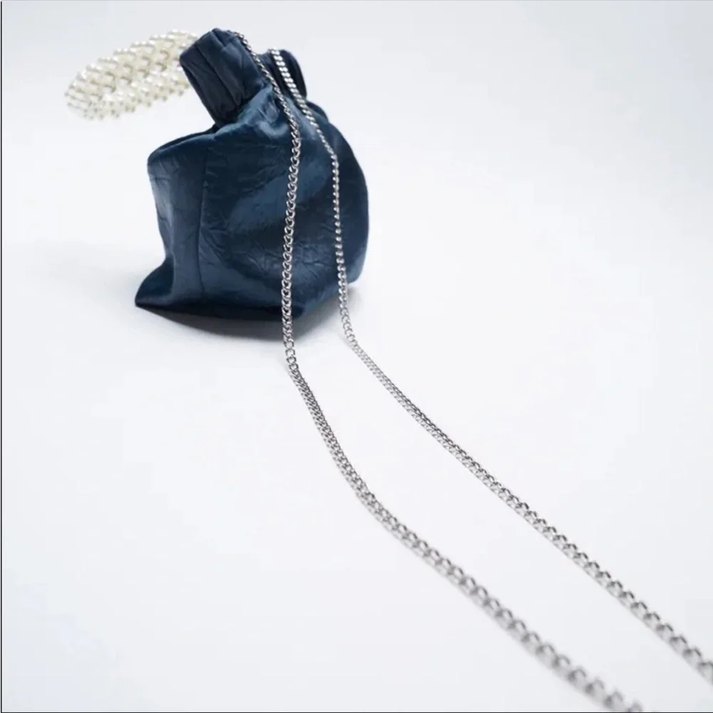NWT Zara Blue Pearl Handle Wrinkled Crossbody Bag